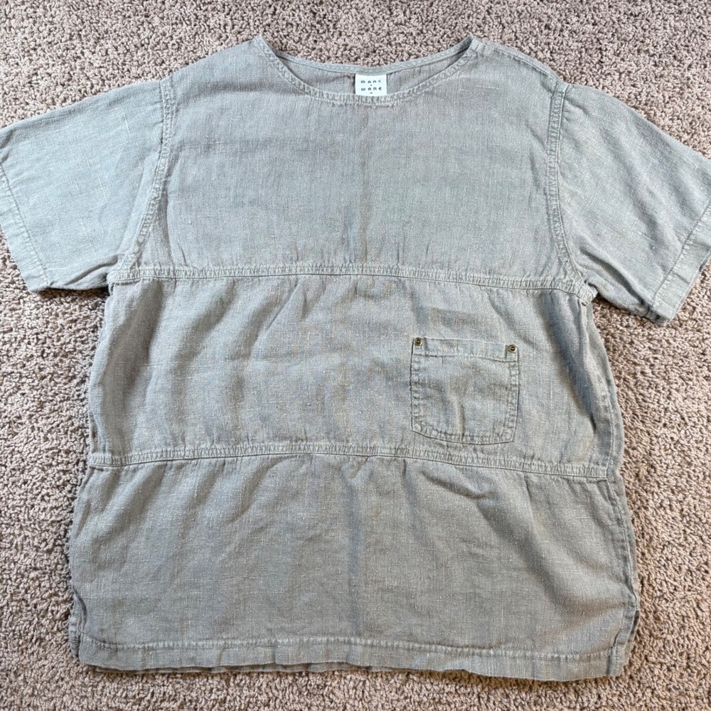 Marc Ware Linen Tunic Top peasant Made in USA Womens Medium boho pullover blouse